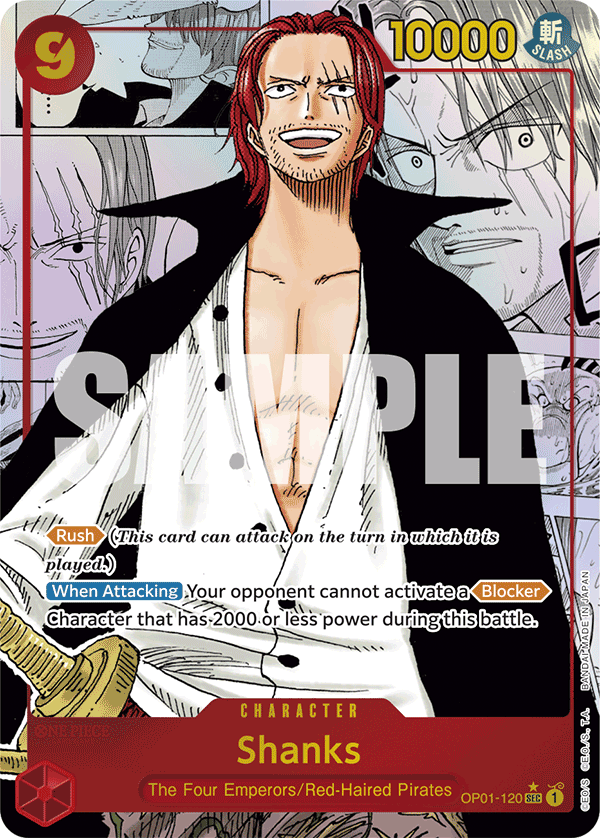 Shanks manga rare card from OP-01 Romance Dawn