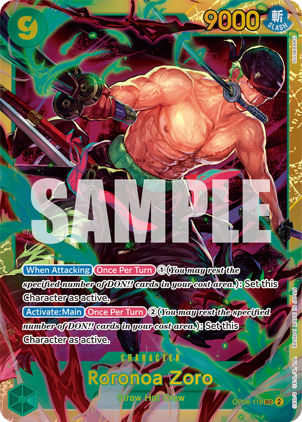 Roronoa Zoro secret rare card from OP-06 Wings of the Captain