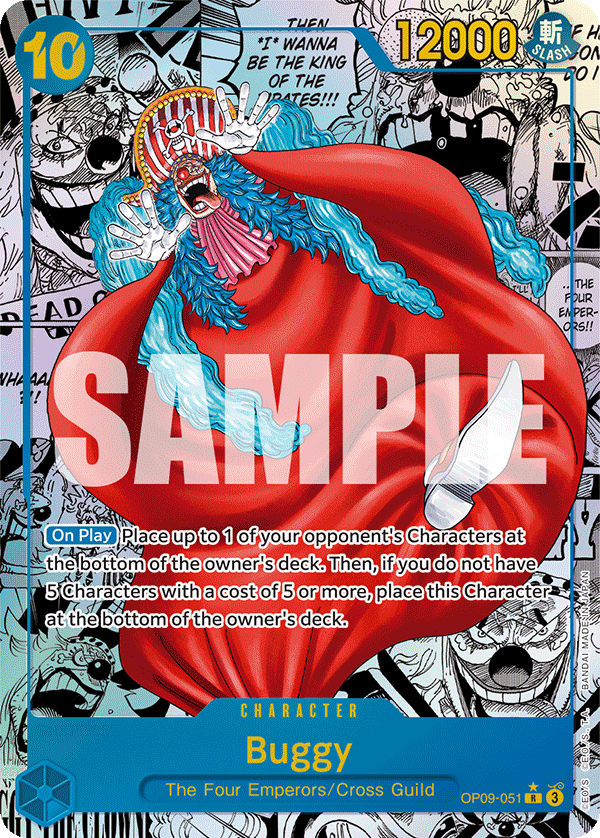 Buggy manga rare card from OP-09 Emperors in the New World