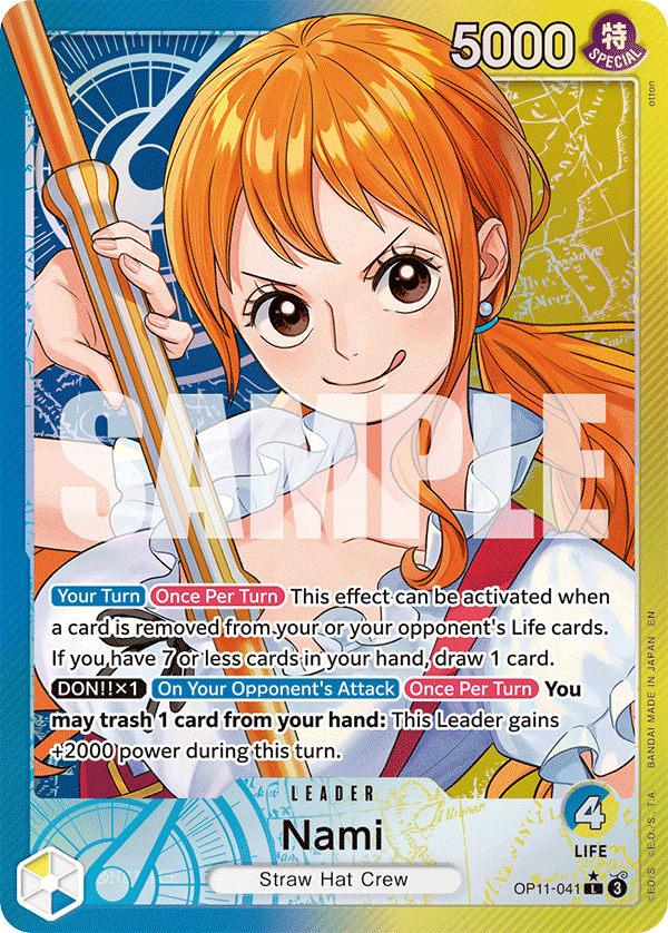 Nami alternate art leader card from OP-11 A Fist of Divine Speed