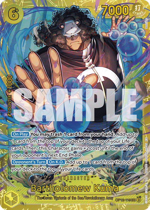 Bartholomew Kuma secret rare card from OP-12 Legacy of the Master
