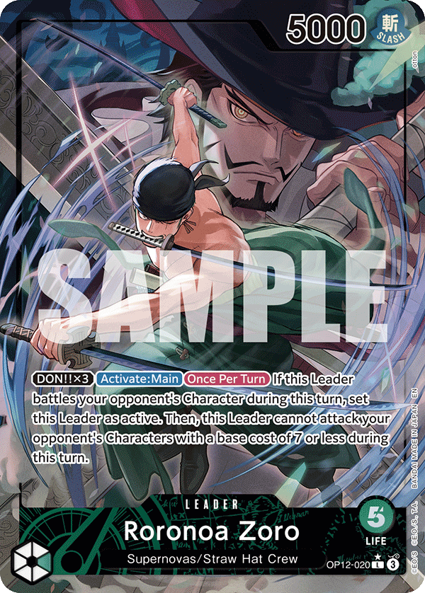Roronoa Zoro alternate art leader card from OP-12 Legacy of the Master