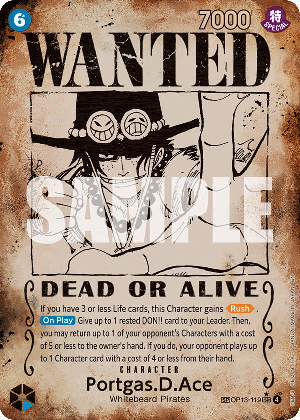 Portgas D. Ace wanted poster special rare card from OP-13 Carrying on His Will