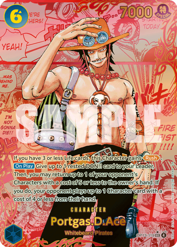 Portgas D. Ace red manga rare card from OP-13 Carrying on His Will