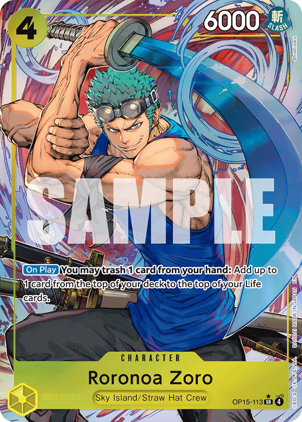 Roronoa Zoro alternate art card from OP-15 Adventure on Kami's Island