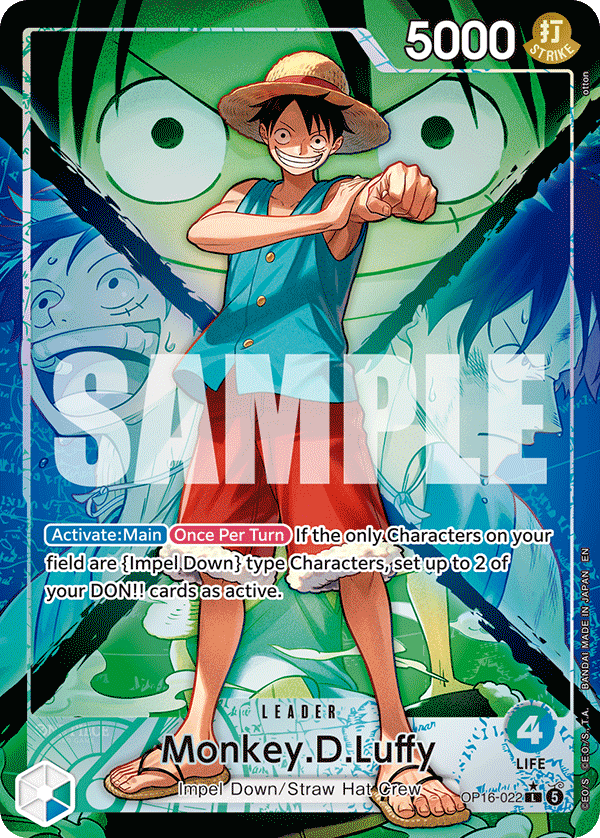 Monkey D Luffy alternate art leader card from OP-16